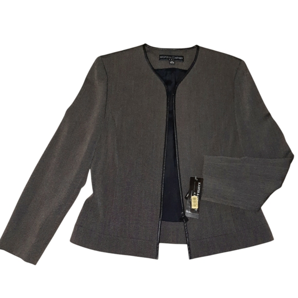 KASPER Collarless Zip Front Cropped Blazer w/Pockets Sz 12 Grey - Picture 7 of 9